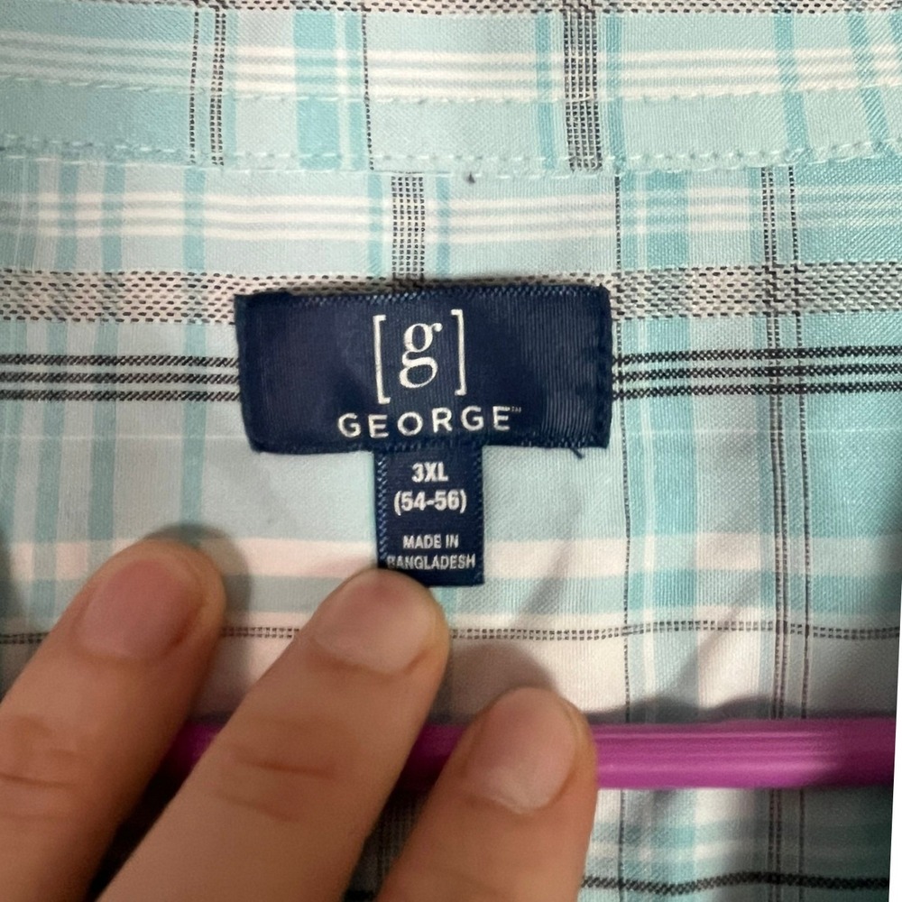 George Button Down Shirt 3XL Plaid Light Blue Short Sleeve Fair - Picture 2 of 13
